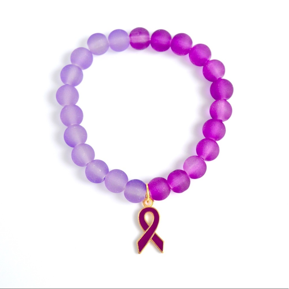 Domestic Violence Purple Ribbon Beaded Bracelet
